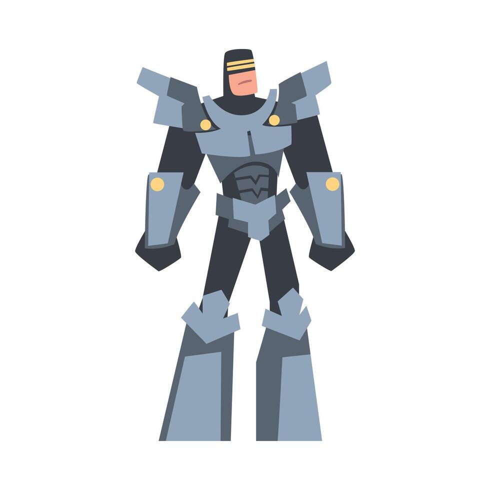 Man in Robot Costume, Cyborg or Superhero Character, Carnival Party or Masquerade Concept Cartoon Style Illustration vector