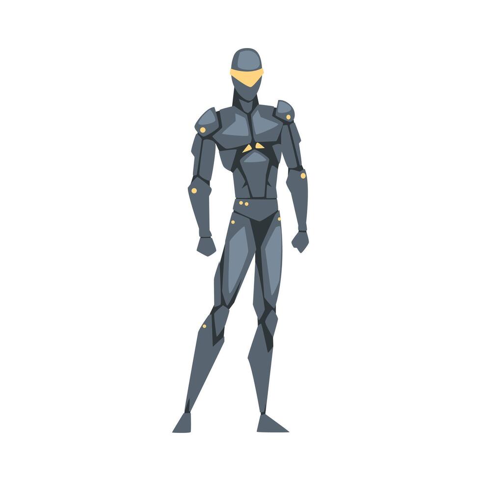 Robotic Man, Cyborg or Superhero Character, Carnival Party, Masquerade or Online Game Design Element Cartoon Style Illustration vector
