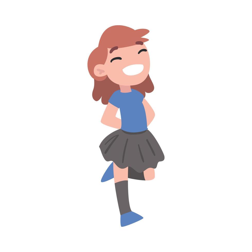 Smiling Little Girl, Cute Happy Kid in Casual Clothes Having Fun Cartoon Style Illustration vector