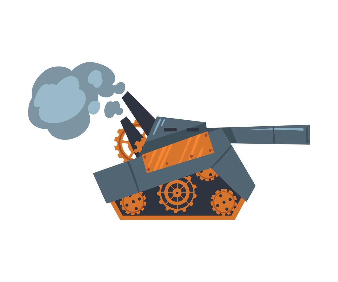 Steampunk Mechanical Military Machine, Antique Mechanical Device or Mechanism, Stylized Cartoon Style Illustration vector