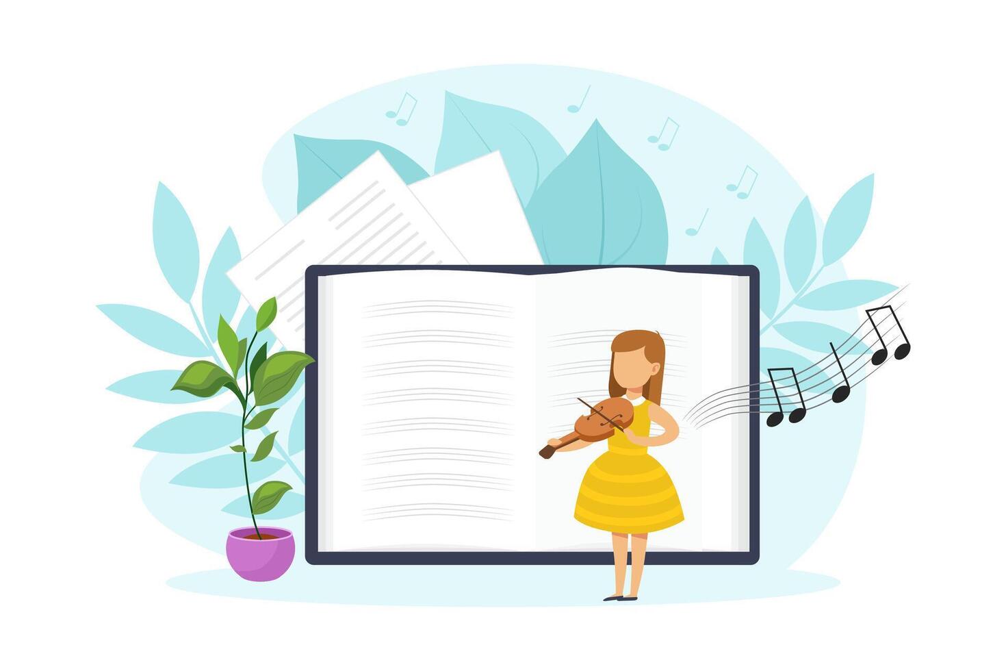 Cute Tiny Girl Playing Violin in Musical Class, Child at Lesson in Music School Illustration vector