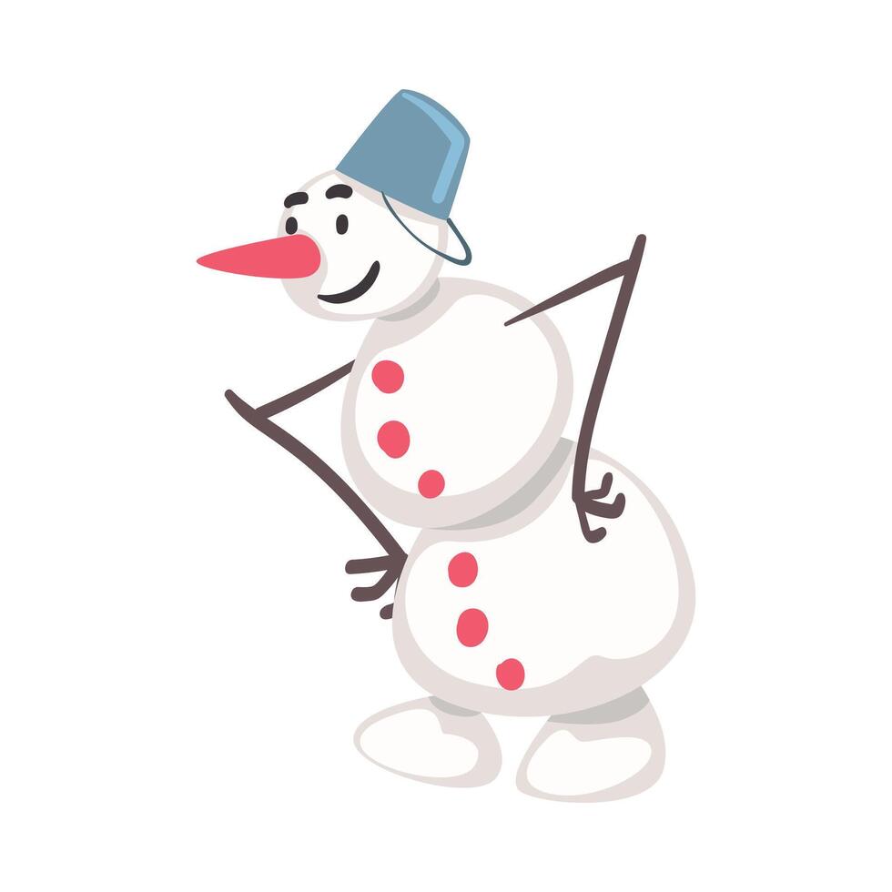 Funny Smiling Snowman Christmas Character, Symbol of Xmas and New Year Holidays Cartoon Style Illustration vector