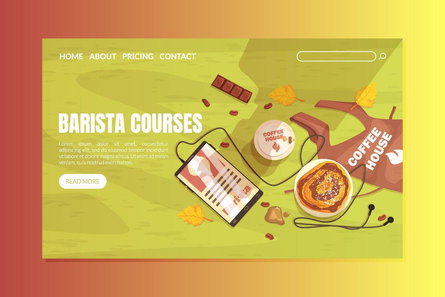 Barista Courses Landing Page Template, Online Education, Master Class Website Banner, Homepage Illustration vector