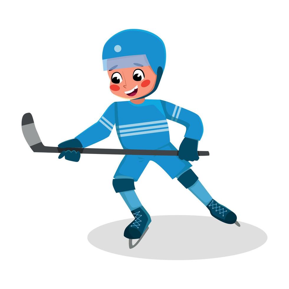 Boy Playing Hockey, Kid Practicing Sports Game, Doing Physical Exercise, Active Healthy Lifestyle Concept Cartoon Style Illustration vector