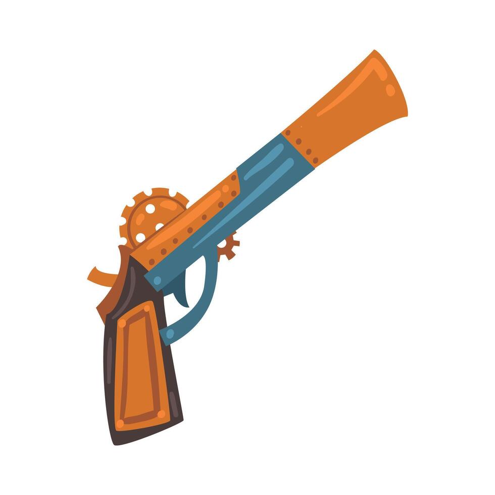Steampunk Revolver Gun, Antique Mechanical Device or Mechanism, Stylized Cartoon Style Illustration vector