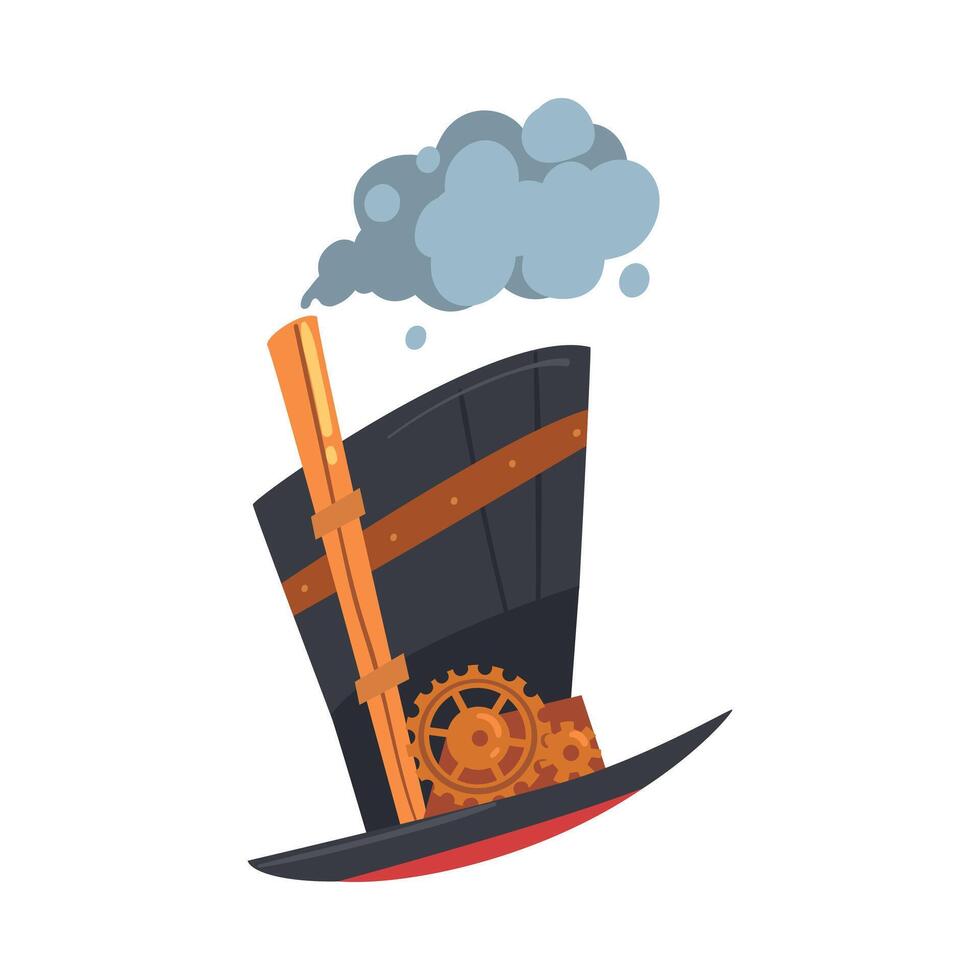 Steampunk Top Hat with Mechanical Engineering, Antique Mechanical Device or Mechanism, Stylized Cartoon Style Illustration vector
