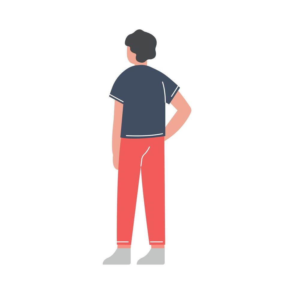 Back View of Young Man Standing and Listening Attentively Illustration on White Background vector