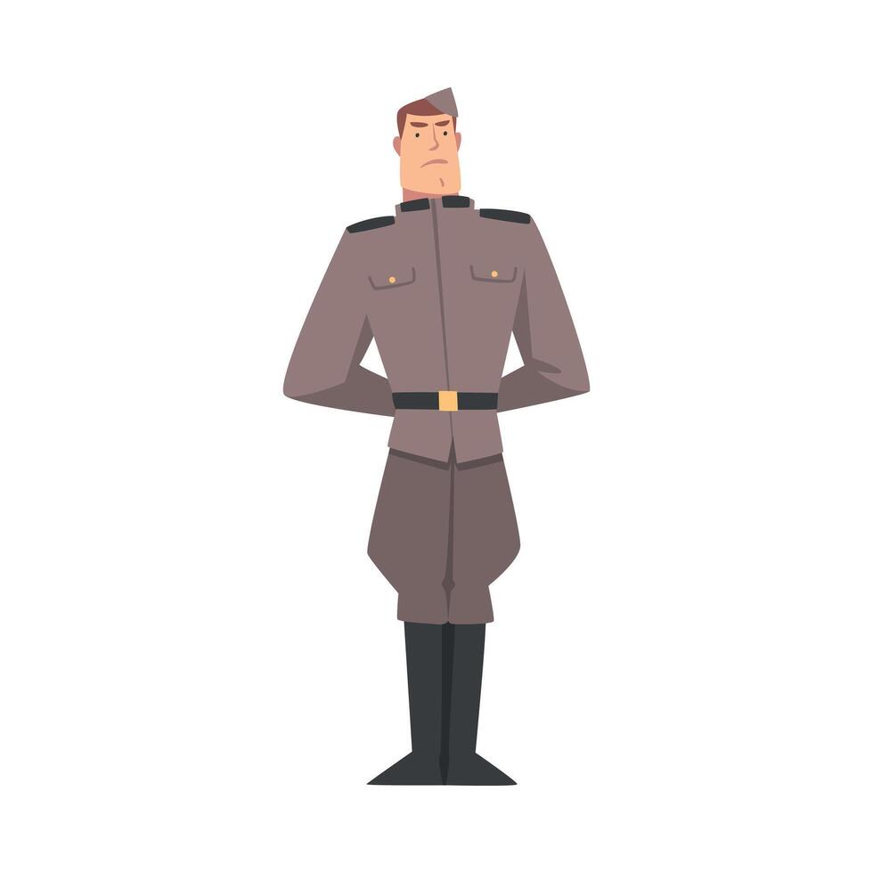 Army Soldier, Infantry Military Man Character in Gray Uniform Cartoon Style Illustration vector