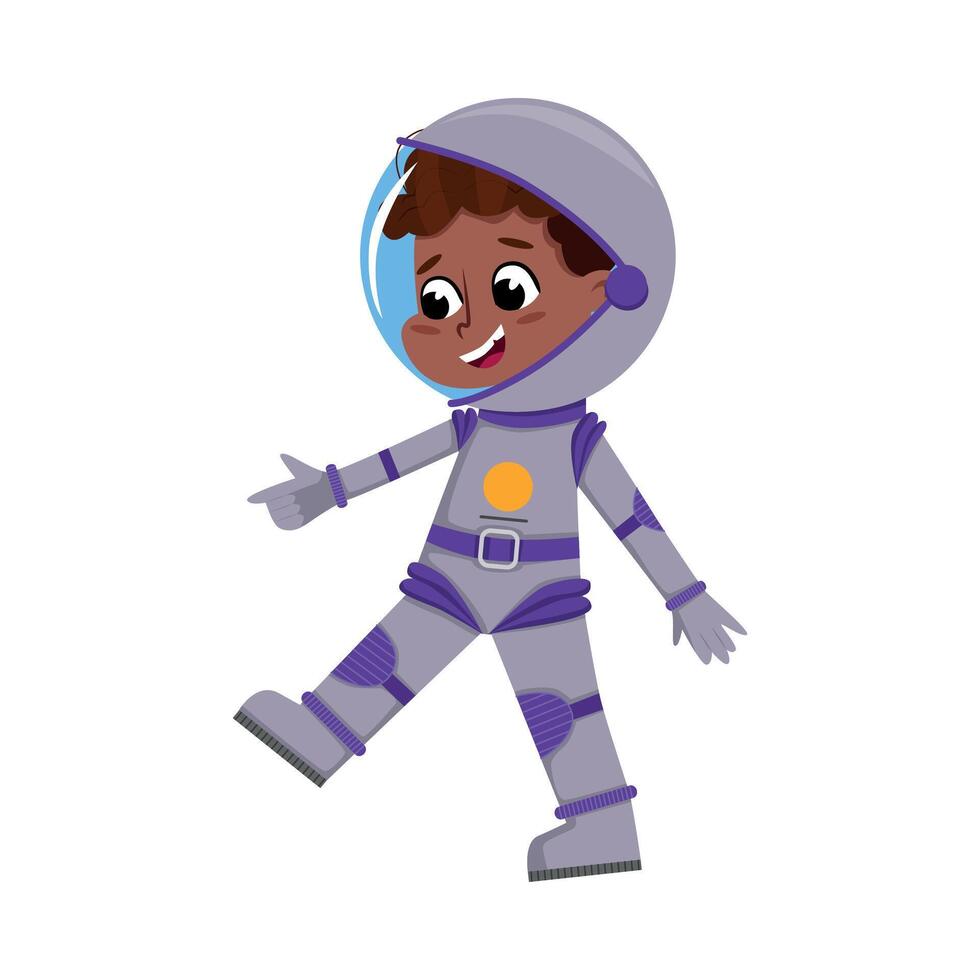 Cute Happy Kid Character in Outer Space Suit, Little Boy Dreaming of Becoming an Astronaut Cartoon Style Illustration vector