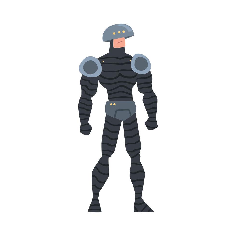 Man in Black Robot Costume and Helmet, Cyborg or Superhero Character, Carnival Party or Masquerade Concept Cartoon Style Illustration vector