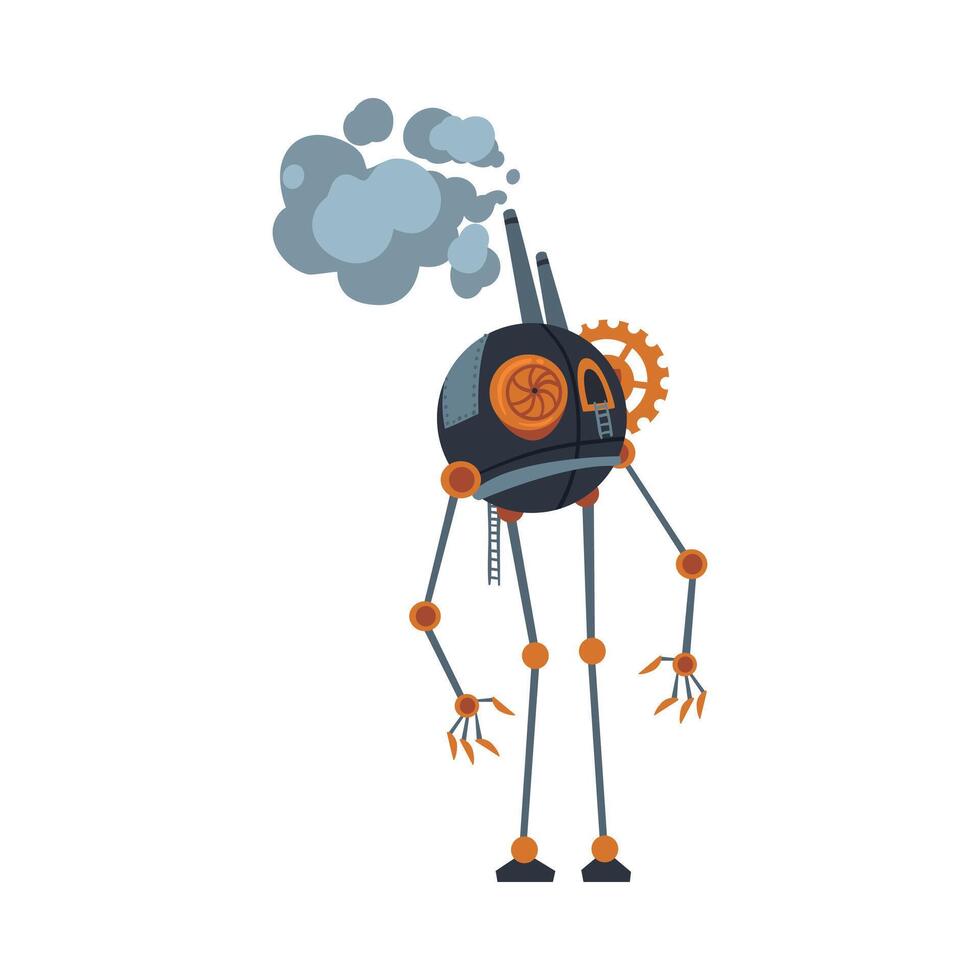 Steampunk Robot, Antique Mechanical Device or Mechanism, Stylized Cartoon Style Illustration vector