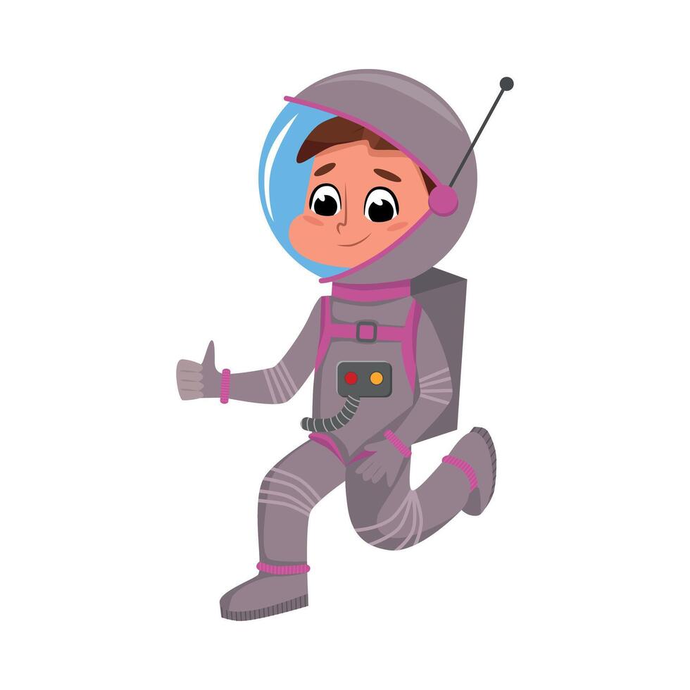 Kid Astronaut in Outer Space Suit, Cute Boy Playing Astronauts, Space Tourist Character Cartoon Style Illustration vector