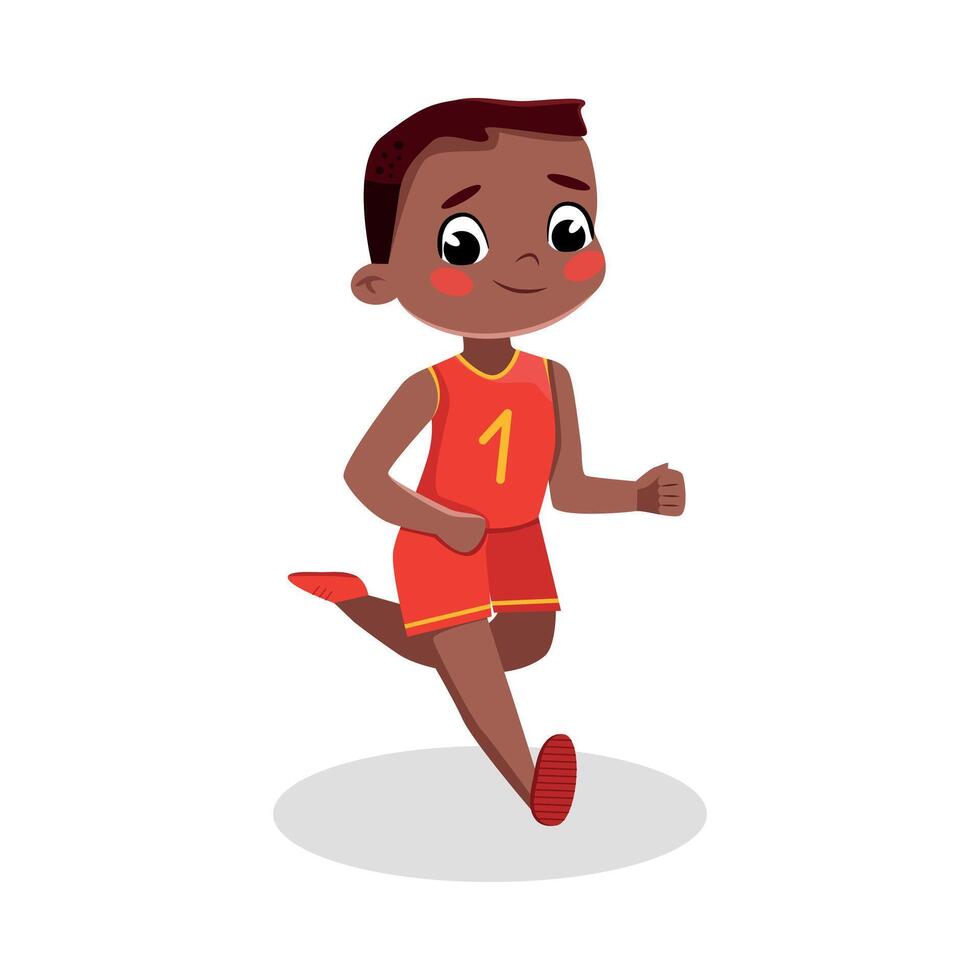 Cute Boy Running, Kid in Sports Uniform Doing Physical Exercise, Active Healthy Lifestyle Concept Cartoon Style Illustration vector