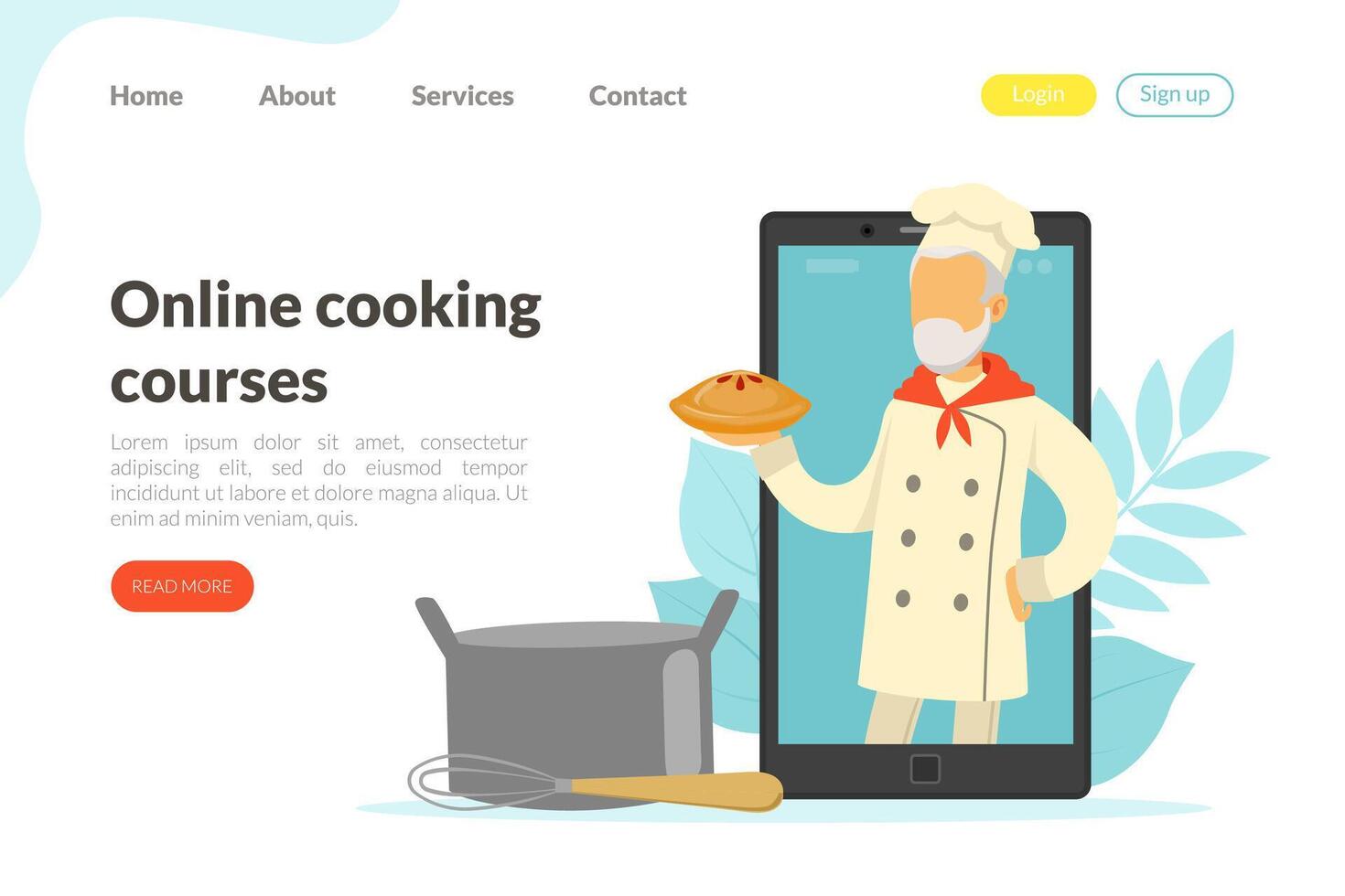 Online Cooking Courses Landing Page Template, Culinary Master Class Website, Homepage Flat Illustration vector