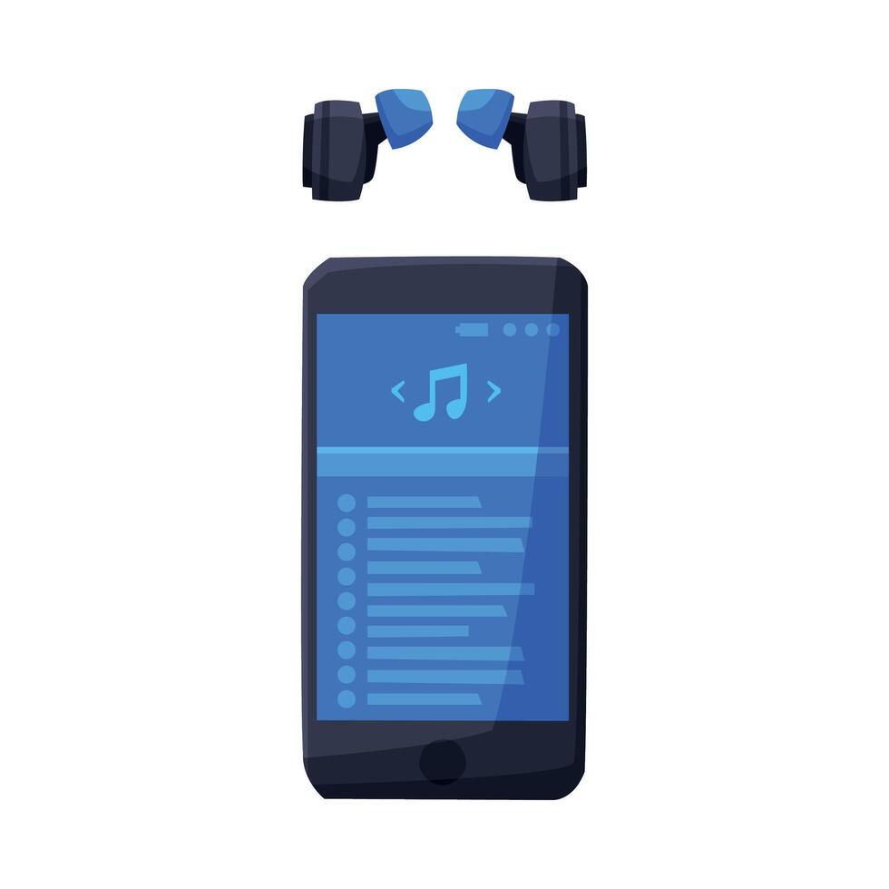 Smartphone with Music Media Player Interface and Headphones Illustration on White Background vector