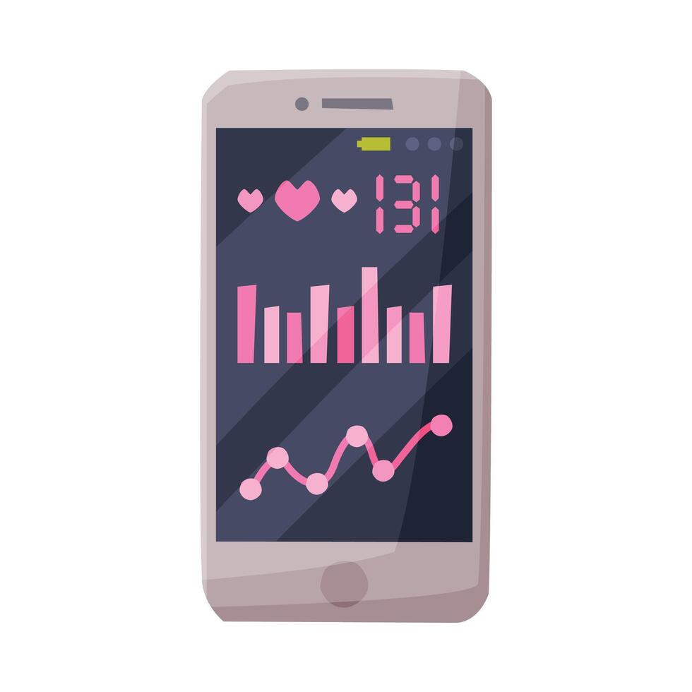 Fitness Tracker App on Smartphone, Health Monitoring Application Illustration on White Background vector