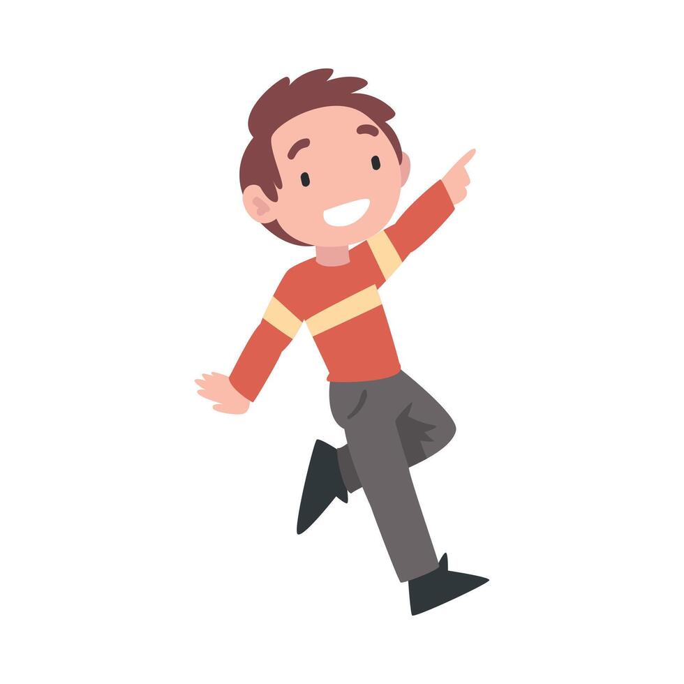 Happy Little Boy, Cute Smiling Kid Having Fun Cartoon Style Illustration vector