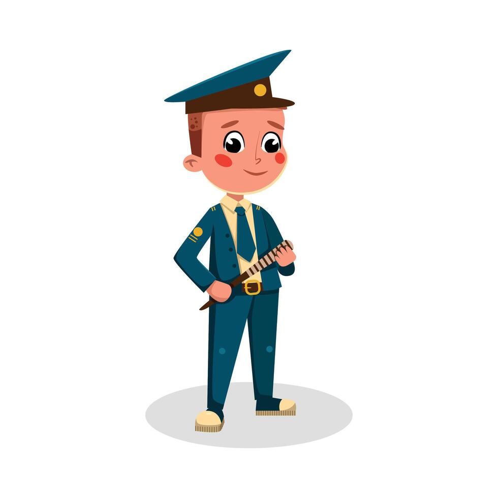 Boy Captain Character in Uniform with Spyglass, Kids Hobby or Future Profession Concept Cartoon Style Illustration vector
