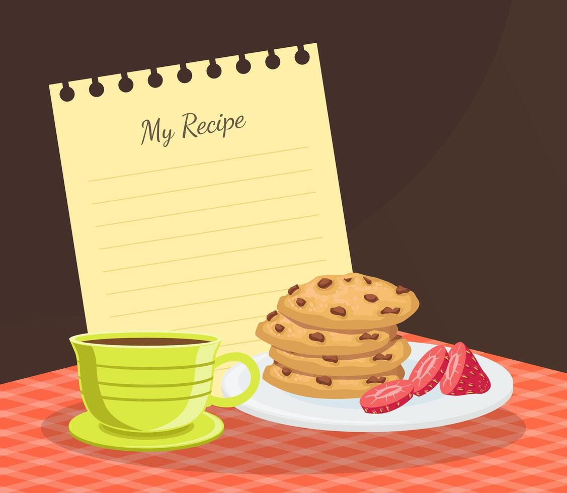 Cookie Recipe Blank Card or Sheet Template for Making Notes about Meal Preparation Illustration vector