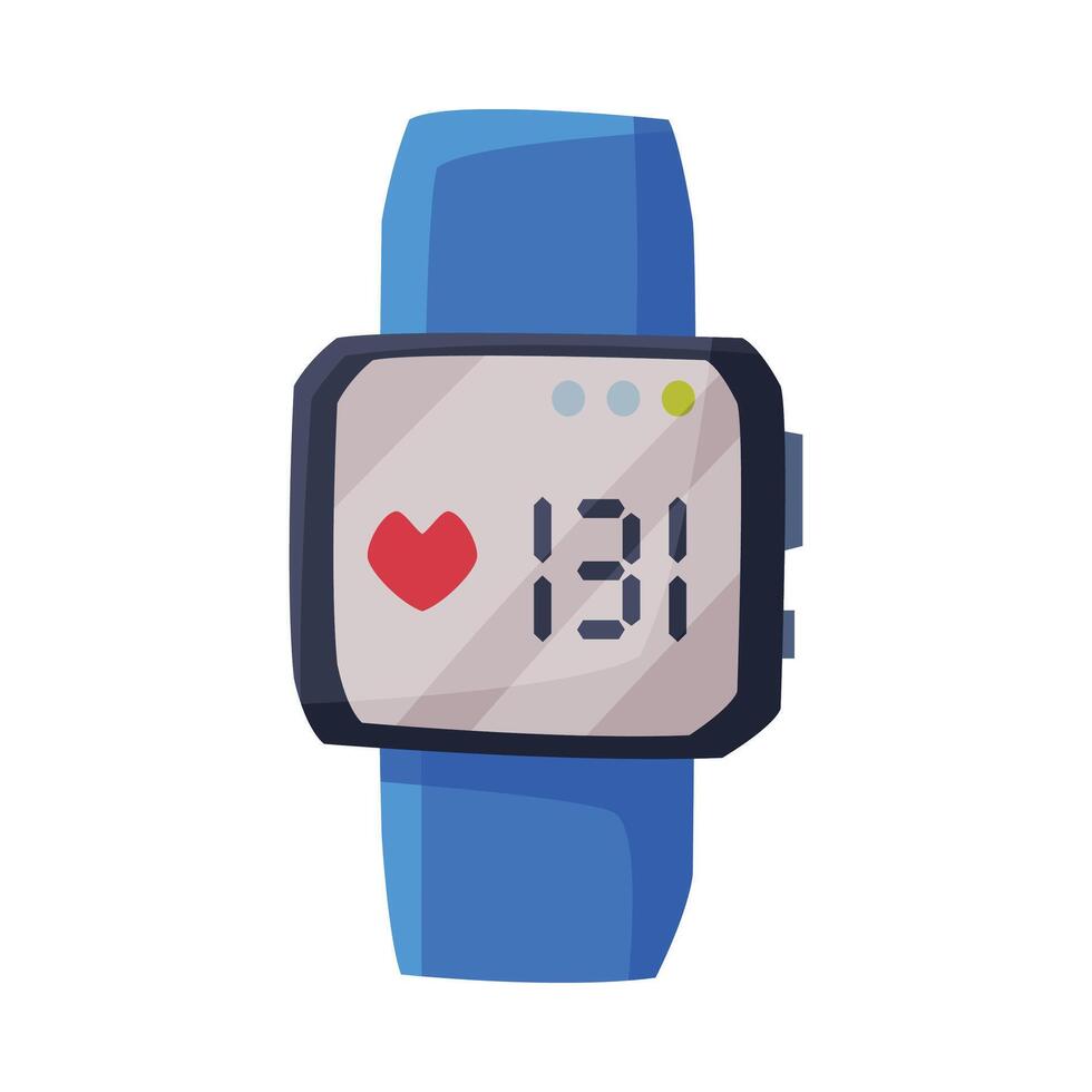 Smartwatch with Heart Rate Healthcare App, Portable Pulse Tracker with Touchscreen, Sport Equipment Illustration on White Background vector