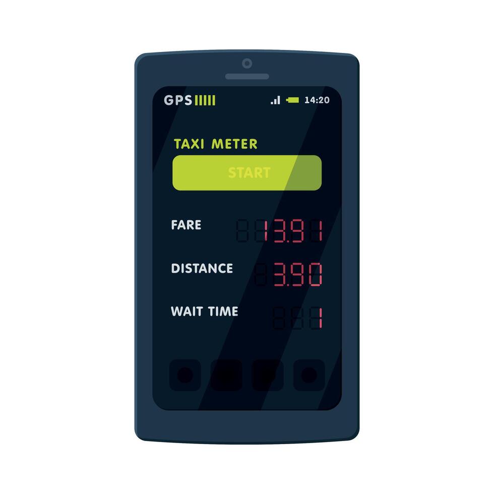 Taximeter Device, Calculating Equipment for Transportation Service, Electronic Measurement Appliance with Buttons and Price on Screen Illustration on White Background vector