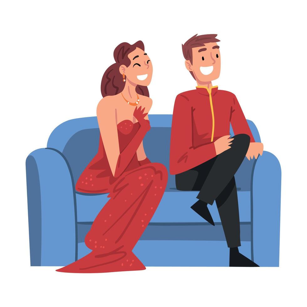 Celebrity Participants Sitting on Couch Taking Part in Talk Show Cartoon Style Illustration vector
