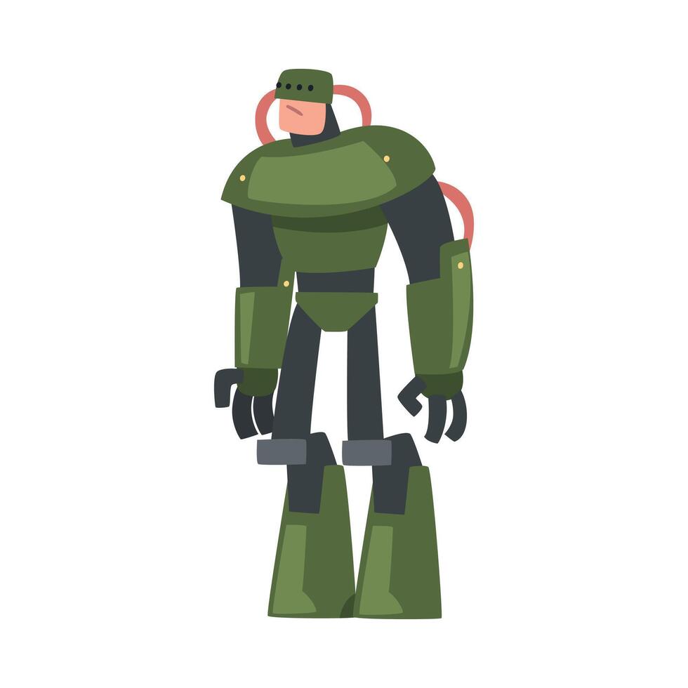 Man in Green Robot Costume, Carnival Party or Masquerade Concept Cartoon Style Illustration vector