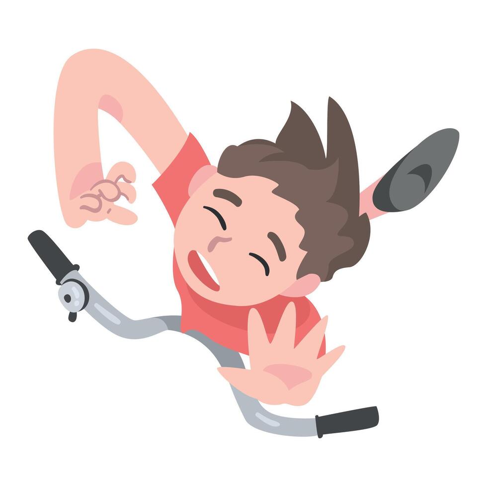 Frightened Boy Falling Down from Kick Scooter, View from Above, Traumatic Accident, Health Risk Cartoon Style Illustration vector