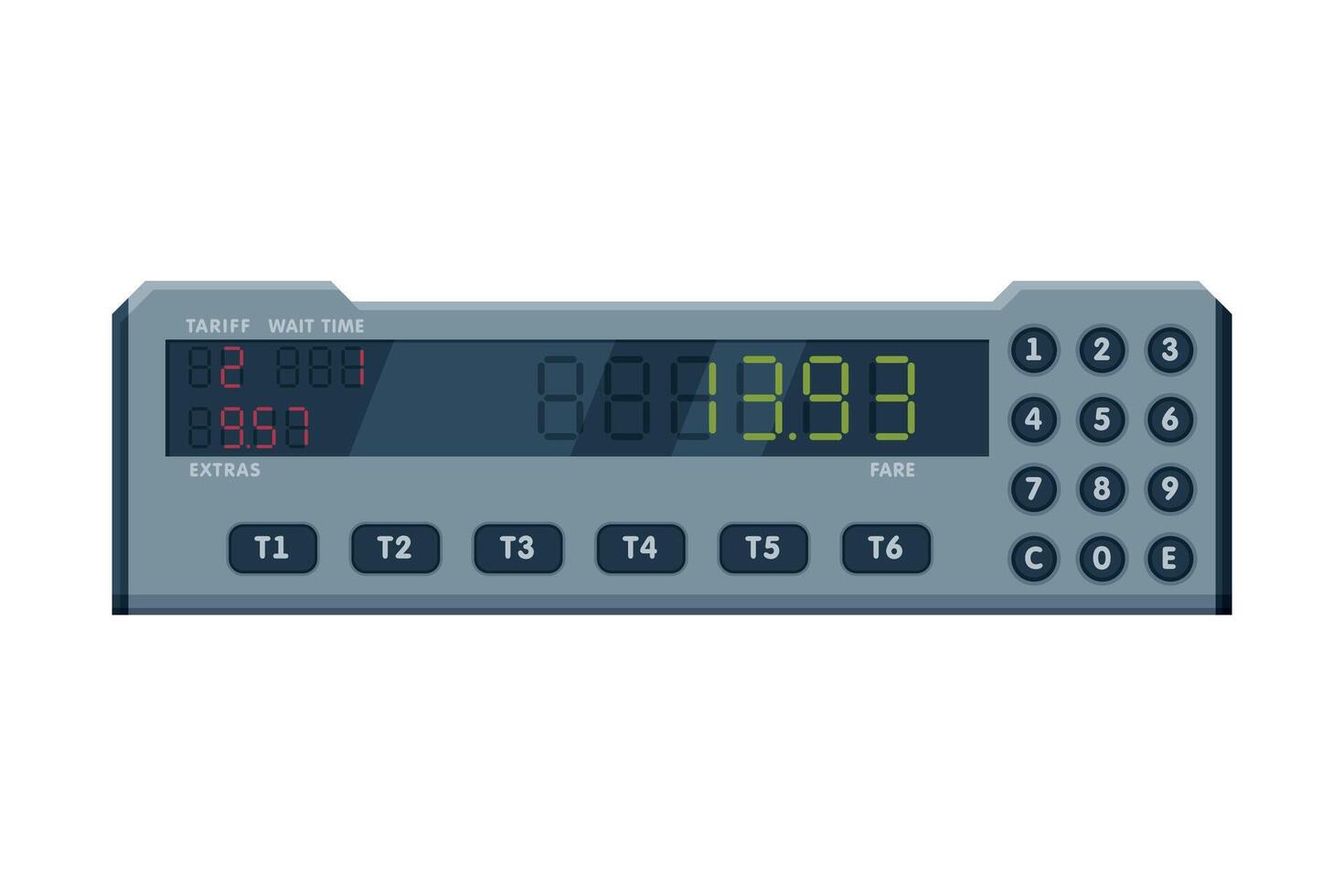 Taximeter Device, Calculating Equipment for Passenger Fare in Taxi Car, Measurement Appliance with Buttons and Screen Illustration vector