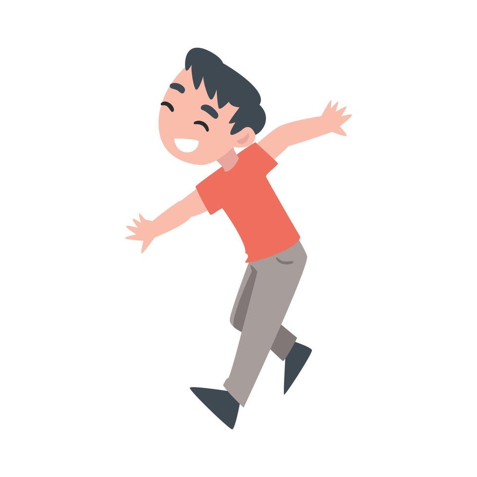 Happy Little Boy, Smiling Preschooler Kid Having Fun Cartoon Style Illustration vector