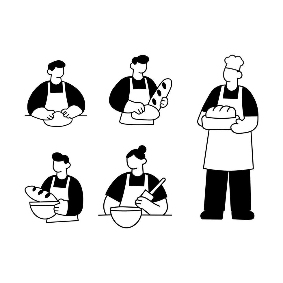 bakers in action, showcasing bread making steps vector