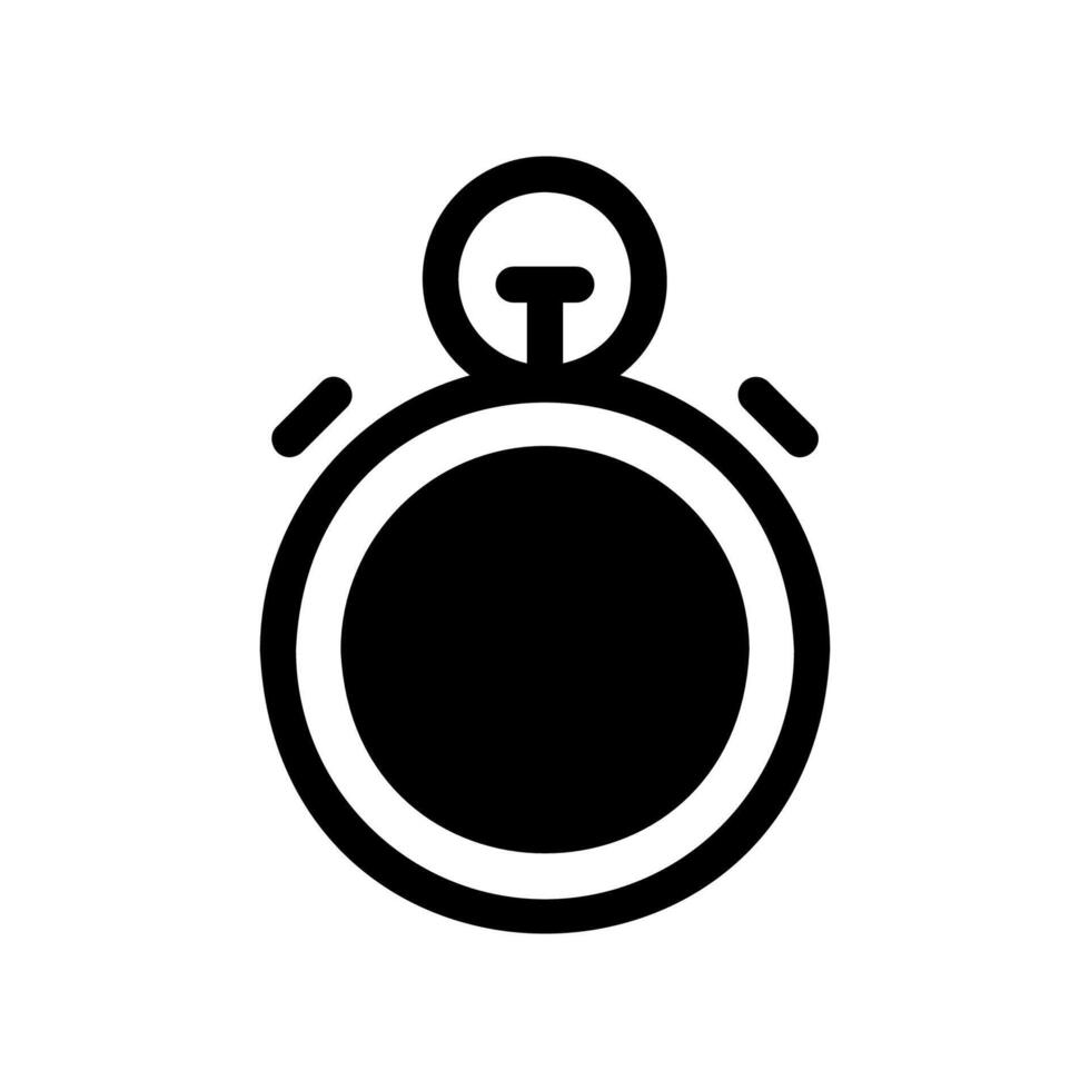 Simple Black Glyph Icon of a Classic Mechanical Stopwatch Device vector