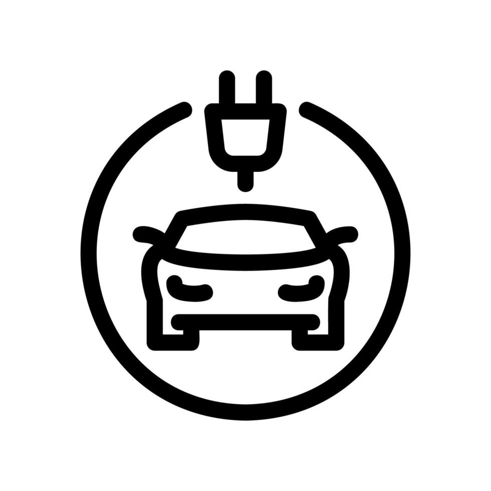 Outline icon of an electric vehicle connected to a charging plug vector