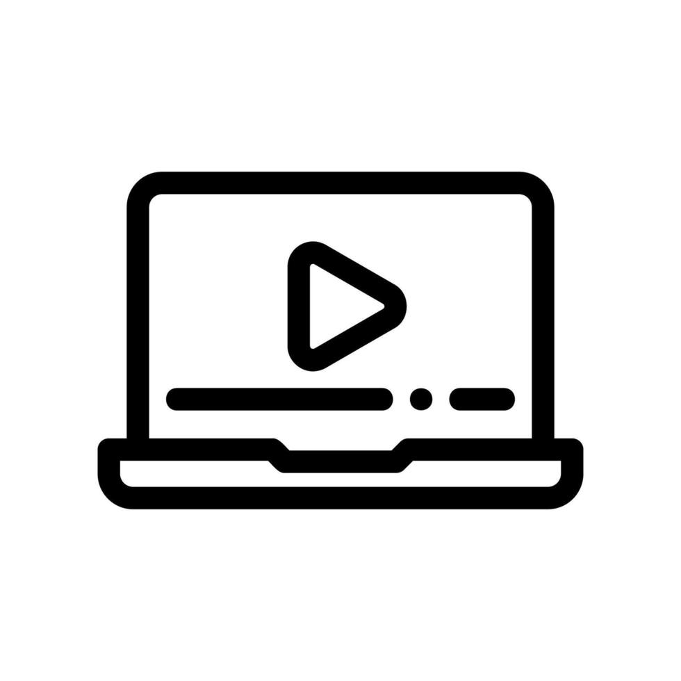 Laptop computer outline showing a play button for media content vector