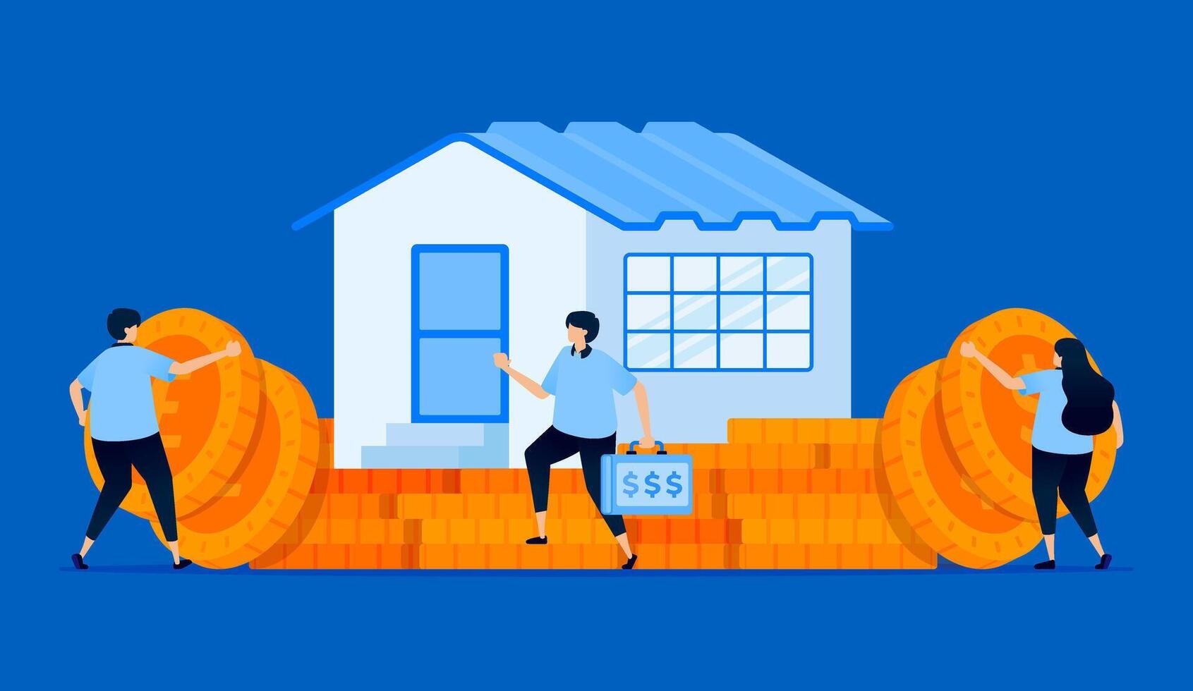 Illustration of saving in a mortgage with a down payment, symbolizing financial planning for homeownership, designed for real estate websites, banking apps, and mortgage services vector