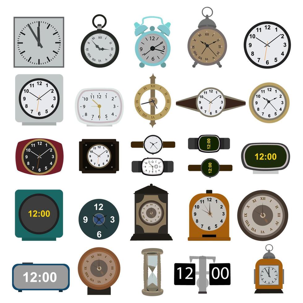 a collection of clock sets in various shapes vector