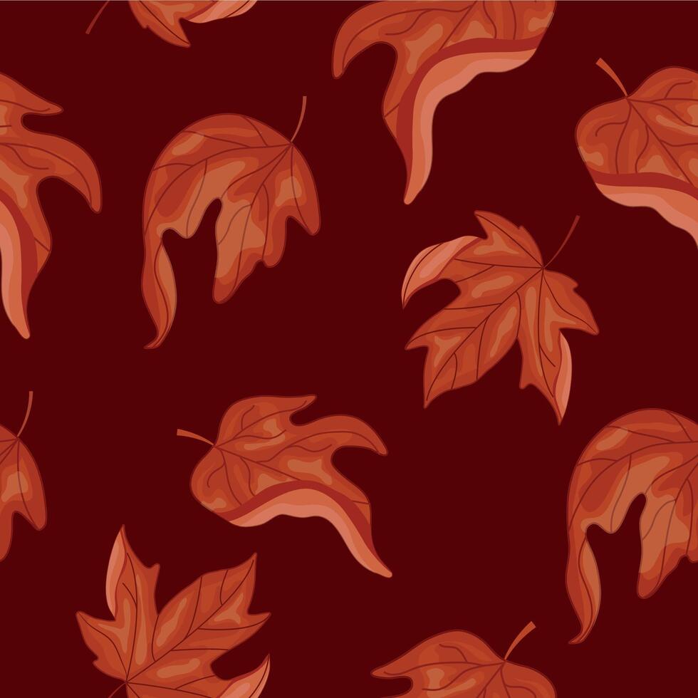 pattern of curved leaves from a deciduous tree, namely from a maple tree, on a red background, for Canada Day or autumn designs vector