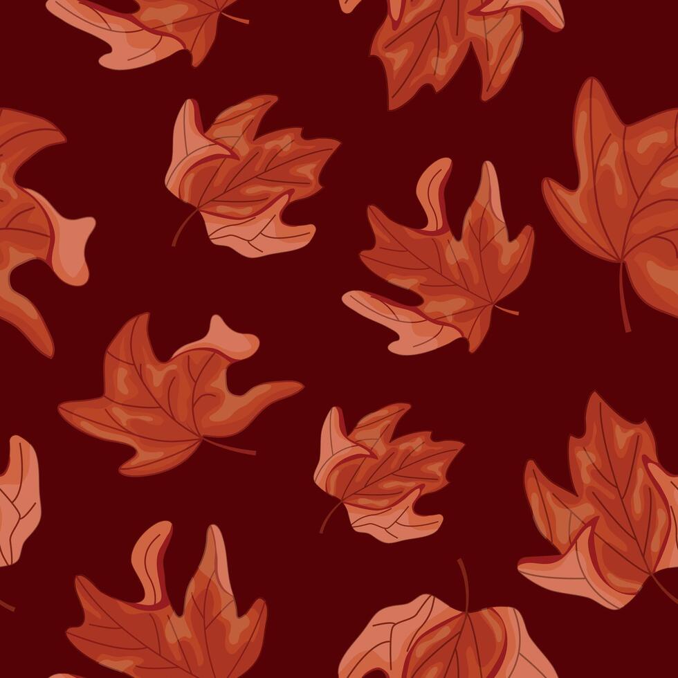 pattern from a set of maple tree leaf icons in the colors of the Canadian flag on a red background, for Canada Day or autumn design vector