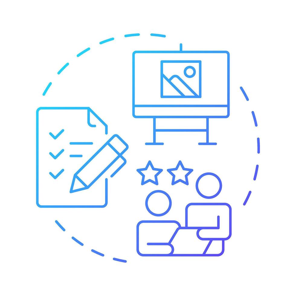 Presentation blue gradient concept icon. Customer experience, marketing. Analysis checklist. Round shape line illustration. Abstract idea. Graphic design. Easy to use in infographic, brochure vector