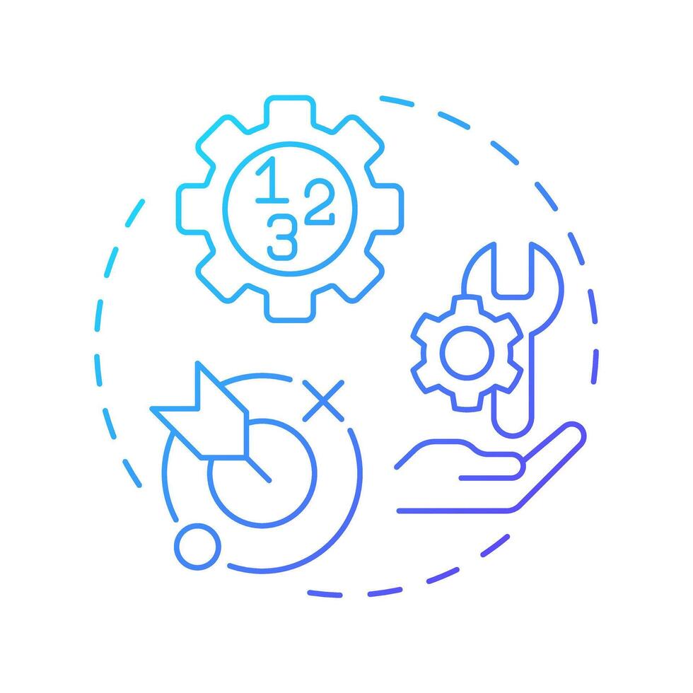 Function oriented approach blue gradient concept icon. Target goal. Product development. Round shape line illustration. Abstract idea. Graphic design. Easy to use in infographic, presentation vector