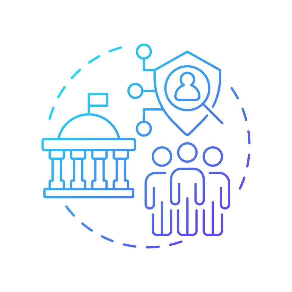 Public tasks blue gradient concept icon. Official institutions checking personal data. Legal base from GDPR. Round shape line illustration. Abstract idea. Graphic design. Easy to use in article vector