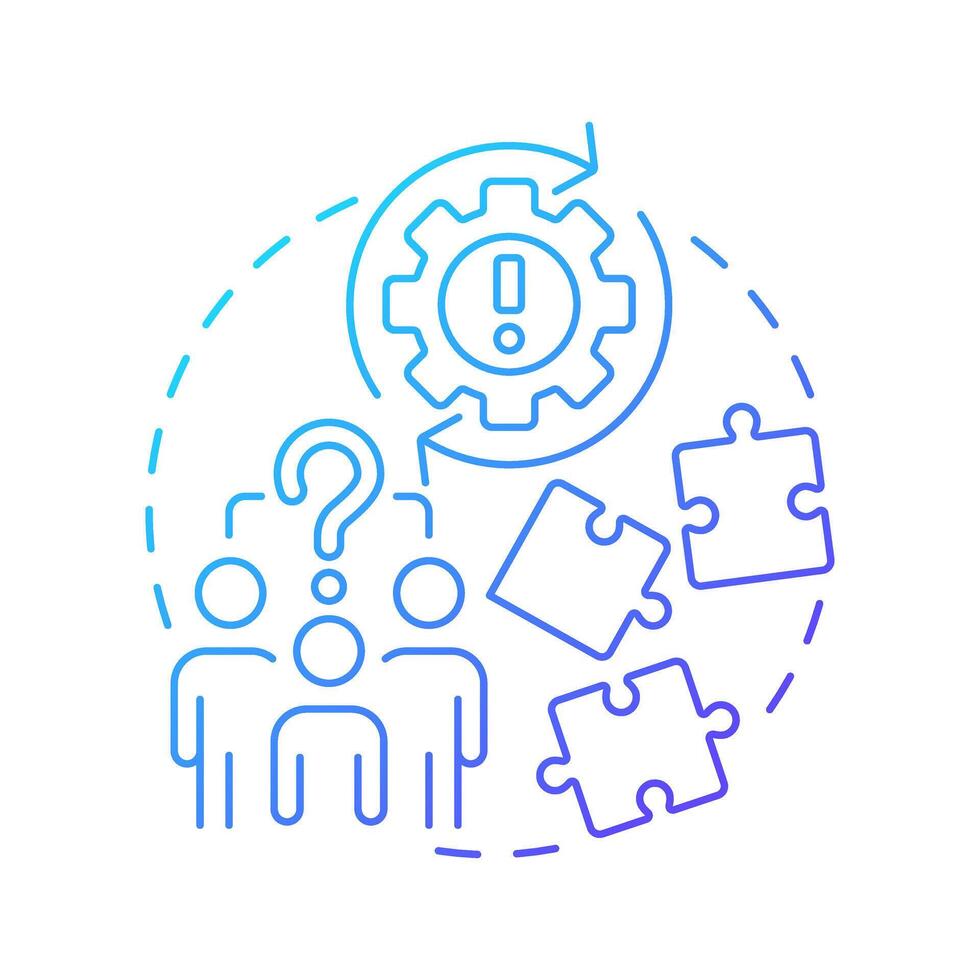 Inadequate collaboration blue gradient concept icon. Teamwork, partnership. Problem solving. Round shape line illustration. Abstract idea. Graphic design. Easy to use in advertising, marketing vector