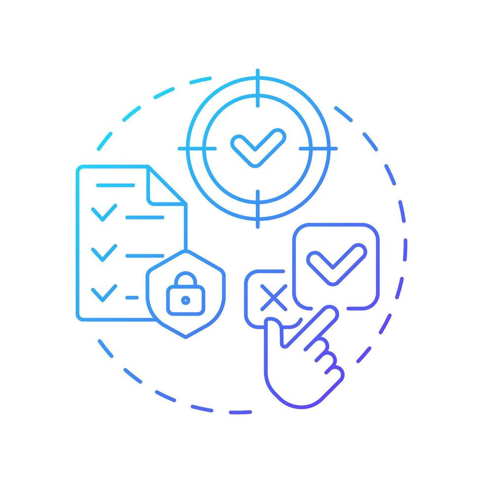 Specificity blue gradient concept icon. Defined limited purpose of user allotment. GDPR consent principle. Round shape line illustration. Abstract idea. Graphic design. Easy to use in article vector