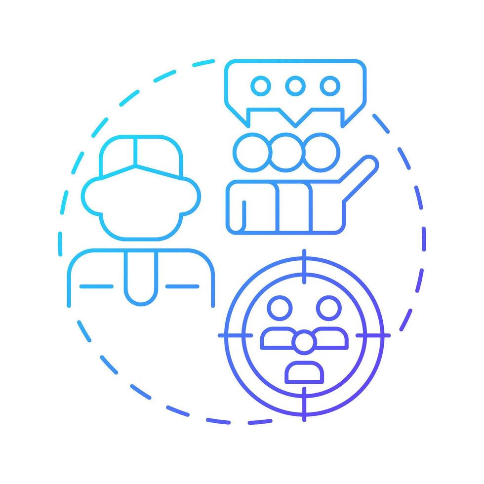 Stakeholders blue gradient concept icon. Target audience, quality. Customer experience. Round shape line illustration. Abstract idea. Graphic design. Easy to use in advertising, marketing vector