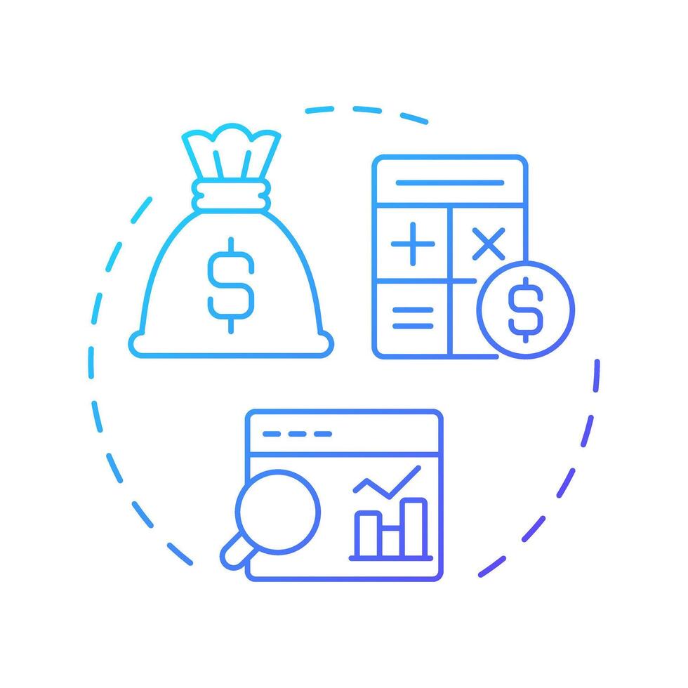 Cost benefit analysis blue gradient concept icon. Expenses calculation, statistical metrics. Round shape line illustration. Abstract idea. Graphic design. Easy to use in infographic, presentation vector