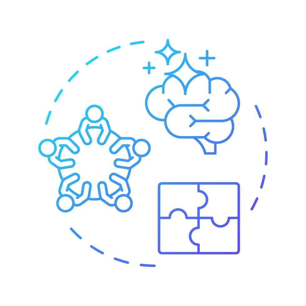 Multidisciplinary team blue gradient concept icon. Brainstorm, teamwork. Creative thinking. Round shape line illustration. Abstract idea. Graphic design. Easy to use in infographic, presentation vector