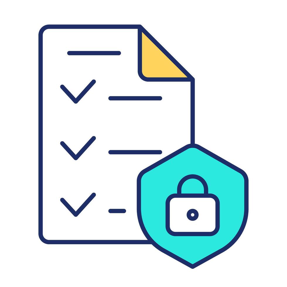 Restricted access to file line color icon. Private data protection system. Digital information control. Cybersecurity. Isolated illustration. Flat colorful symbol design. Editable stroke vector