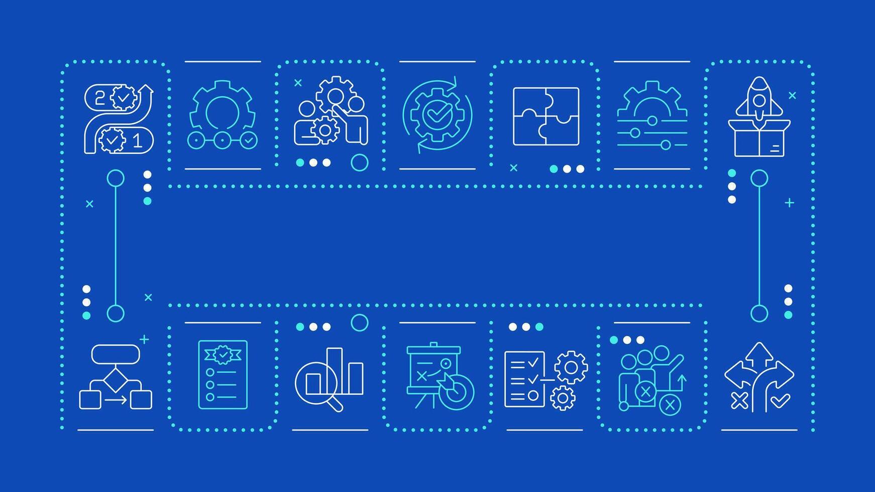 Workflow blue word concept. Collaboration, partnership. Business planning, strategy. Horizontal image. Headline text surrounded by editable outline icons vector