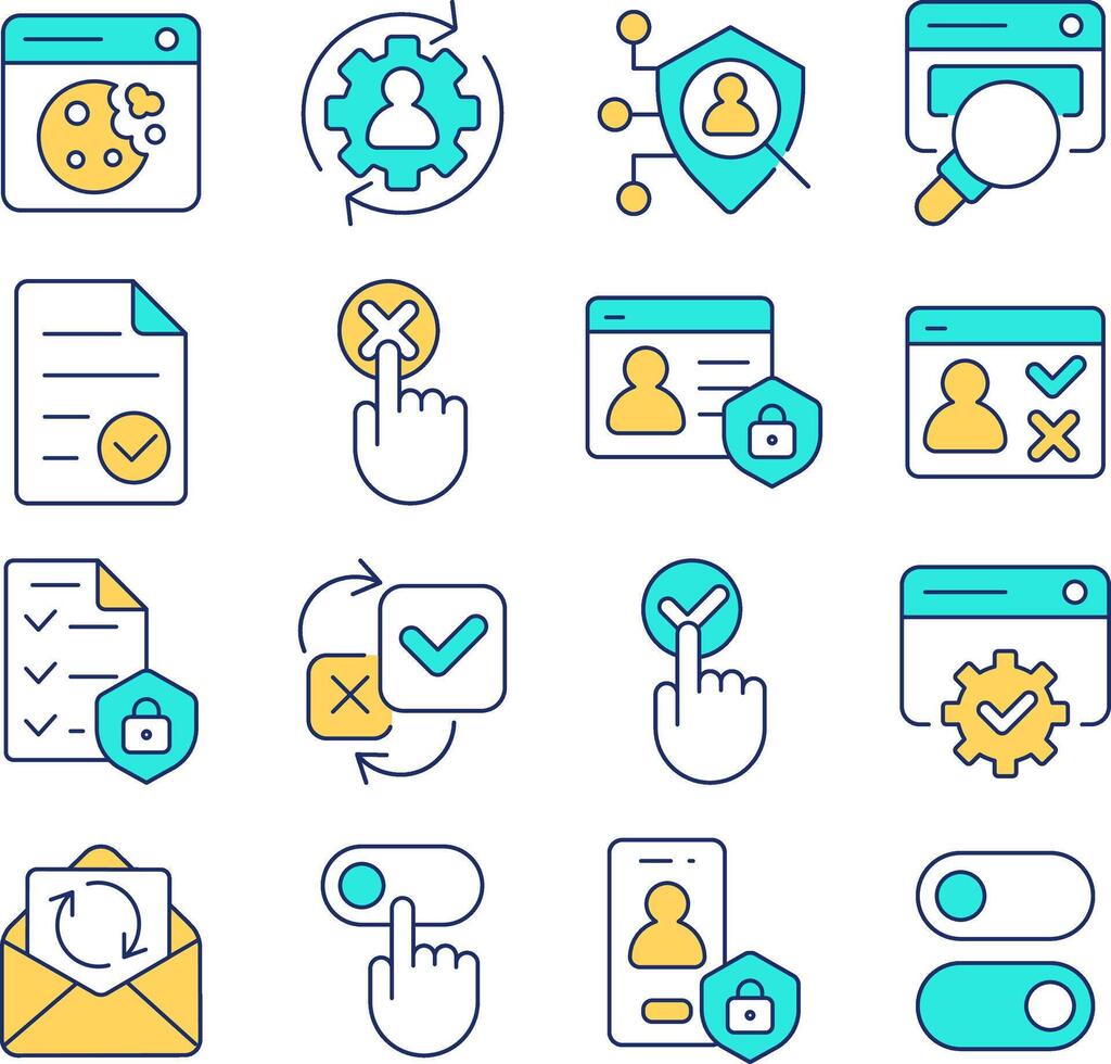 Contest management line color icons set. Legal system protecting users confidentiality. Online data privacy. illustrations. Simple flat colorful symbols collection. Editable stroke vector