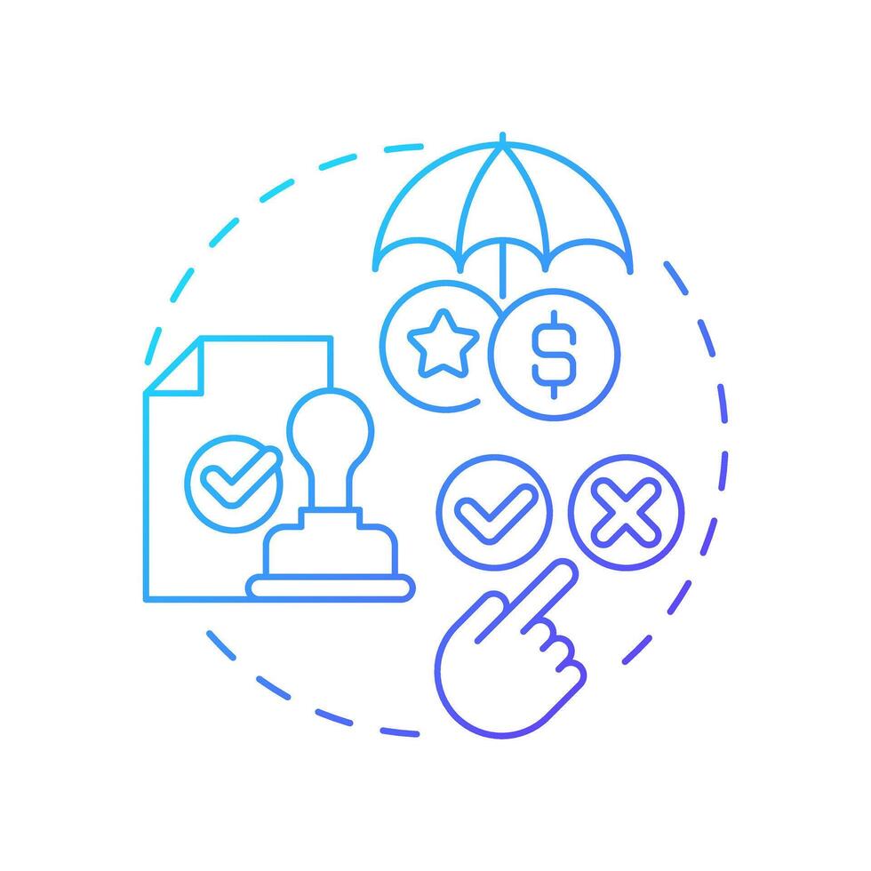 Reduces legal and financial risks blue gradient concept icon. Ensuring permissions. Benefit of consent management. Round shape line illustration. Abstract idea. Graphic design. Easy to use in article vector